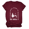 Close-up of the mountain landscape print and text on this casual burgundy cotton t-shirt - S / Wine Red (White Letters)