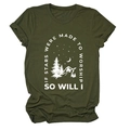 Close-up of olive green cotton T-shirt showing rolled sleeve detail and mountain print - S / Army Green (White Letters)