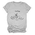 Detailed view of light gray cotton t-shirt featuring i'm fine graphic print and crew neck - Light Grey (Black Letters)