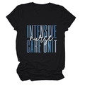 Detail of Intensive Care Unit Nurse graphic print on black cotton short sleeve t-shirt - Black