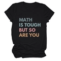Detail of cotton black t-shirt featuring colorful Math Is Tough But So Are You print - Black