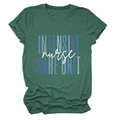 Detail of dark green heathered fabric and Intensive Nurse Care Unit text on t-shirt - Vintage Green