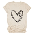 Detail van de minimalistische hart- en wiskundeprint op het abrikooskleurige T-shirt - S / Zandkleur