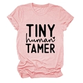 Flat lay of heather pink T-shirt featuring TINY human TAMER text and heart graphic - Pink (Black Print) / S