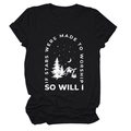 Detailed flat lay of black crew neck T-shirt featuring starry mountain forest print - S / Black (White Letters)