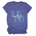 Detail of fabric texture and printed nurse intensive care unit logo on the crew neck tee - Vintage Blue