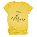 Detail of yellow cotton t-shirt featuring i'm fine text and hand gesture graphic - Yellow (Black Letters)