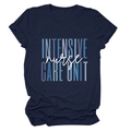 Dark blue crewneck t-shirt with intensive care unit nurse print on white background - Navy Blue