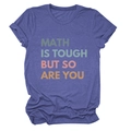 Detail of rolled sleeves and graphic text on purple heather math is tough T-shirt - Vintage Blue