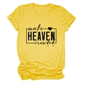 Detail of black 'make HEAVEN crowded' text print on bright yellow cotton t-shirt fabric - Yellow (Black Font)