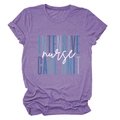 Close-up of Intensive Nurse Care Unit text print on a purple cotton t-shirt fabric - Purple