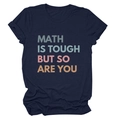 Close-up of Navy Blue Cotton T-Shirt featuring Math is Tough But So Are You print - Navy Blue