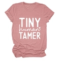 Pink crew neck T-shirt with white Tiny Human Tamer artistic lettering and soft texture - S / White Font / Rose Gold