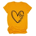 Detail van gembergeel T-shirt met hart en wiskundige artistieke print voor dames - S / Mosterdgeel