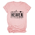 Detailed view of pink short-sleeve T-shirt with black make HEAVEN crowded letter print - Pink (Black Text)