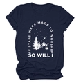 Detail of mountain star print on dark blue cotton t-shirt with inspirational quote - S / Navy Blue (White Letters)