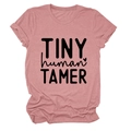 Detail of pink cotton t-shirt with TINY human TAMER text and fine stitching details - S / Black Font / Rose Gold