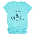 Detail of i'm fine graphic print and thumb gesture on light blue cotton t-shirt - Deep Water Blue (Black Letters)