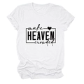 Close-up of white cotton T-shirt featuring black make HEAVEN crowded text and heart design - White (Black Font)