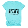 Detail of teal cotton T-shirt with black make HEAVEN crowded text print and rolled sleeves - Deep Water Blue (Black Font)