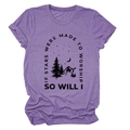 Close-up of purple cotton t-shirt featuring nature-inspired stars and mountain print - S / Purple (Black Letters)