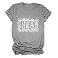 Detail of floral BCBA print and rolled sleeves on dark grey cotton crew neck T-shirt - Dark Grey (White Text)