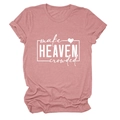 Detail of dusty rose T-shirt with white 'make HEAVEN crowded' text and heart graphic - Rose Gold (White Font)