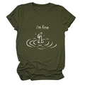 Detail of army green cotton t-shirt featuring i'm fine text and hand gesture print - Army Green (White Letters)