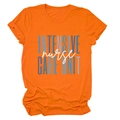 Detail of Intensive Nurse Care Unit print on bright orange round neck cotton t-shirt - Orange