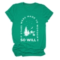 Detail of green cotton t-shirt with mountains and stars graphic print and text - S / Dark Green (White Letters)