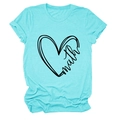 Detail of blue cotton T-shirt featuring a heart line graphic and math print on chest - Deep Water Blue