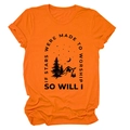Detail of bright orange cotton T-shirt featuring black mountain and star graphic print - S / Orange (Black Letters)