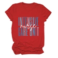 Close-up of Intensive Care Unit Nurse graphic print on red cotton crew neck t-shirt - Red