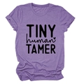Detail of purple cotton t-shirt with TINY human TAMER letter print and crew neck - S / Black Font / Purple