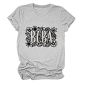 Detailed view of BCBA floral print on a grey casual cotton-blend crew neck t-shirt - Light Grey (Black Text)