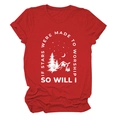 Close-up of red crew neck cotton T-shirt with white nature landscape graphic print - S / Red (White Letters)