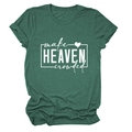 Close-up of make heaven crowded white slogan and heart print on green cotton T-shirt - Retro Green (White Font)