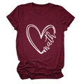 Detail of burgundy T-shirt showing white heart print with handwritten math text - Burgundy