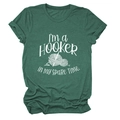 Heather dark green crew neck T-shirt with white 'I'm a Hooker' crochet graphic print - Vintage Green (White Font)