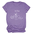 Detail of the humor i'm fine drowning thumb print on a heather purple cotton blend t-shirt - Purple (White Letters)