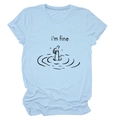 Detail of light blue cotton T-shirt featuring funny I'm Fine hand gesture graphic print - Light Blue (Black Letters)