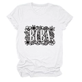 Detail of floral BCBA letters print on white cotton crewneck short sleeve T-shirt - White (Black Text)
