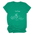 Macro detail of the i'm fine graphic print on emerald green cotton t-shirt fabric - Dark Green (White Letters)