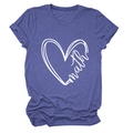 Close-up of the heart and math typography print on soft purple cotton t-shirt fabric - Vintage Blue