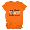 Détail du t-shirt RBT orange en coton avec imprimé registered behavior technician coloré - S / Orange (Lettres Noires)