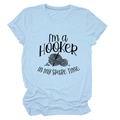 Detail view of cotton fabric texture and graphic print on light blue crewneck T-shirt - Light Blue (Black Font)