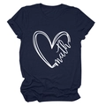 Detail of navy blue cotton T-shirt featuring a minimalist white heart and math script graphic - Navy Blue