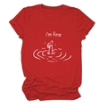 Close-up of red cotton T-shirt featuring I'm Fine text and thumb up graphic design - Red (White Letters)