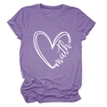 Detail of purple cotton blend T-shirt with white math heart print and crew neckline - Purple (White Font)