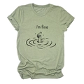 Close-up of grass green t-shirt featuring black i'm fine print and thumb up graphic - Olive Green (Black Letters)